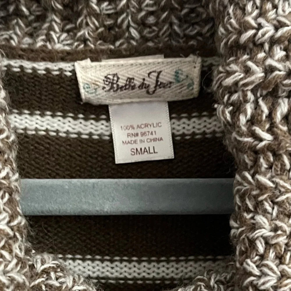 Belle Du Jour Brown and White Striped Cowl Neck Sweater. Size S